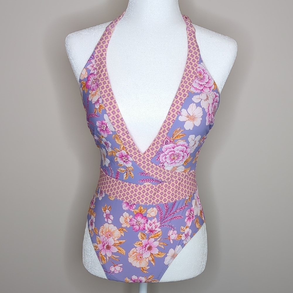 Floral Halter One-Piece Swimsuit